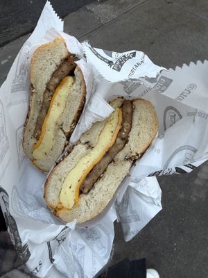 vegan sausage egg and cheesee  at Utopia Bagels in New York