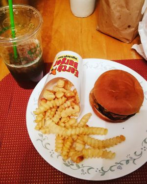 Ranchero burger, fries and soda at Earth Burger - NW Loop in San Antonio