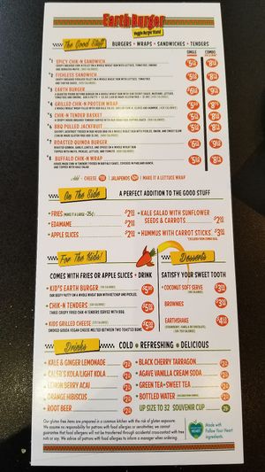 Menu at Earth Burger - NW Loop in San Antonio