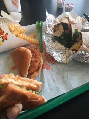 Spicy chicken sandwich and wrap at Earth Burger - NW Loop in San Antonio
