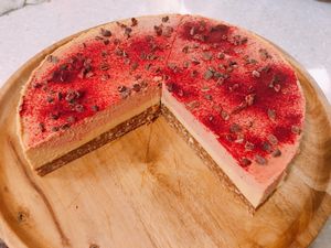 Gluten free cake. 
No flour! No sugar! But it taste really good. I've never tried it in my life ever.  at Jack and the Beanstalk in Busan