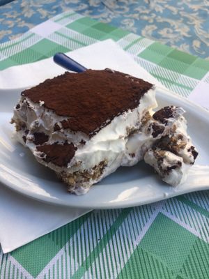 vegan tiramisu at Alhambra Cafe in Milan