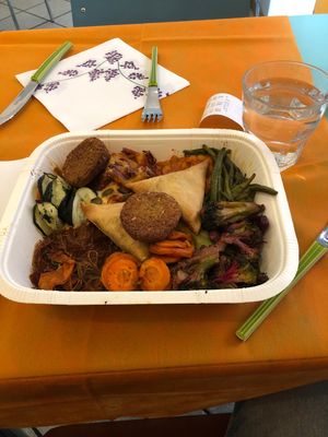 Sam is a, vegn lasagna, and lots of good stuff at Alhambra Cafe in Milan