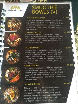 Menu-smoothie bowls at Umbrella Cafe in Pokhara