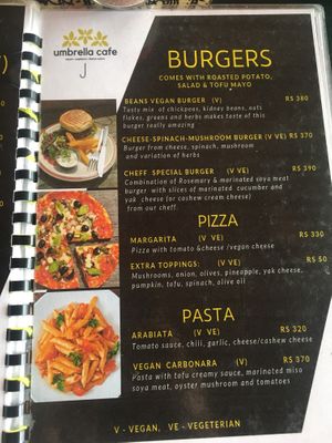 Menu-burger&pizza&pasta at Umbrella Cafe in Pokhara