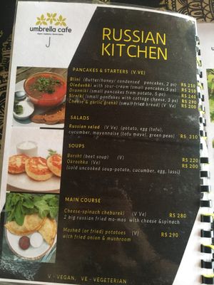 Menu- Russian kitchen at Umbrella Cafe in Pokhara
