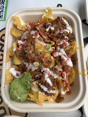 Nachos! We added the seitan (so good!). Their nacho queso was great too! at El Borracho - Ballard in Seattle