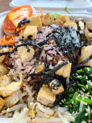 Bibimbap bowl with tofu at Whistle Pig Korean in Bozeman