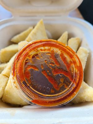 Pan-fried spicy tofu at Whistle Pig Korean in Bozeman