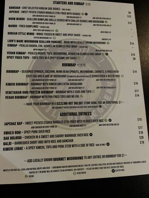 Food side of menu, as of 10/18/2023.  at Whistle Pig Korean in Bozeman