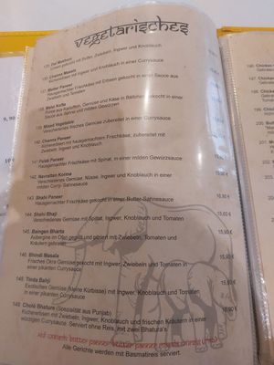 Vegetarian menu at Curry Haus in Hessen