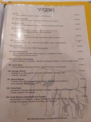 Vegan menu at Curry Haus in Hessen