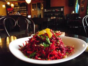 Earth salad - carrots, beets, orange, olive oil, lemon juice, walnuts at Tea House in Sofia