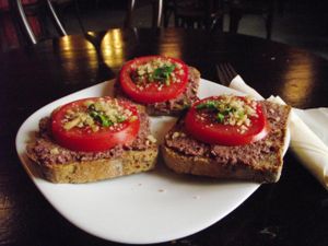 Light toast - with olive pesto, tomato, walnuts at Tea House in Sofia