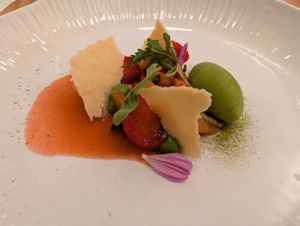 Fruit and rocket dessert. A lovely dessert at Trèfle in Lyon