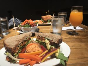 Fresh squeezed Orange juice and everything looks good enough to eat! at Chimera Cafe in Tulsa