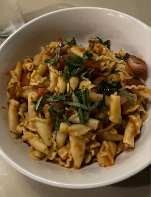 Vegan Campanelle with Tomatoes at Bravo in Jackson