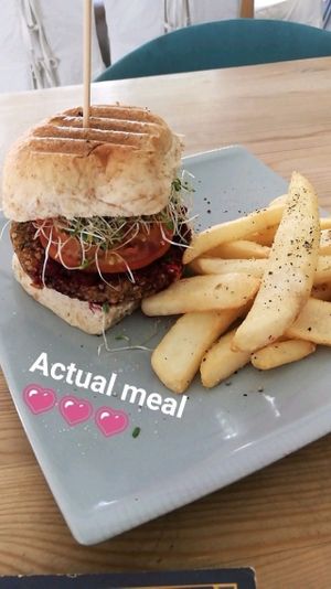 Hemp Burger with fries at RGB and The Bean Hive in Kuala Lumpur