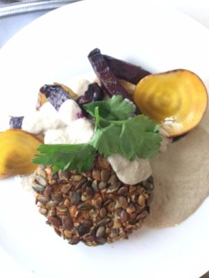 Broad bean patty at OmNam in Helsinki