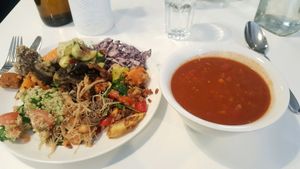 lentil soup and salad buffet at OmNam in Helsinki