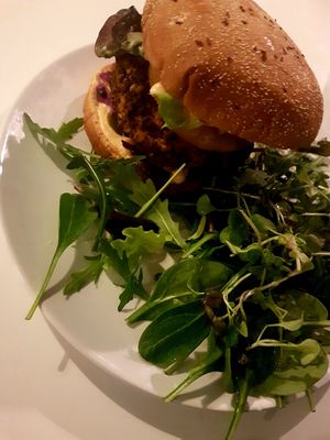 Zero waste. Jerk burger with pineapple. at OmNam in Helsinki