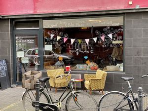 outside at Cafe Schnurrke in Cologne