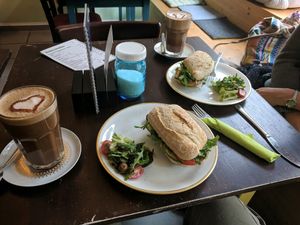 Coffees and ciabatta sandwiches at Cafe Schnurrke in Cologne