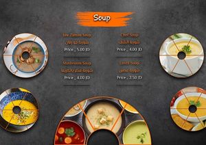 Menu (soups) at Jaw Zaman Restaurant and Caffè in Madaba Governorate