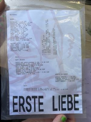 Menu  at erste liebe in Nordrhein-westfalen