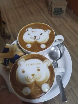 soya/ coconut vegan coffee at Pumpernicle German Bakery in Rishikesh