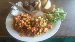 healthy vegan dinner nam nam! at Pumpernicle German Bakery in Rishikesh