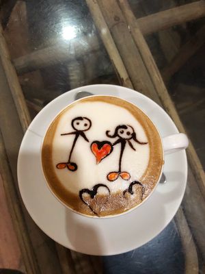 Valentine’s Day Soy Cappuccino  at Pumpernicle German Bakery in Rishikesh