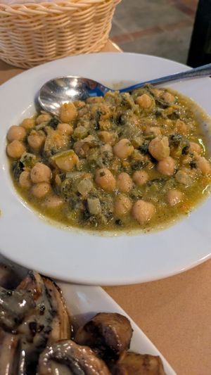 Chickpea with spinach and tahini at Tempelis in Iraklio