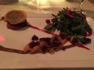Roasted beets and arugula vegan first course at Cedar Restaurant in Washington