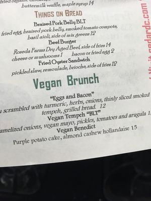 Small selection of vegan brunch items at Cedar Restaurant in Washington