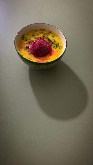 Vegetable cream soup plus Kholodnik sorbet  at Tint Plant Food in Batumi