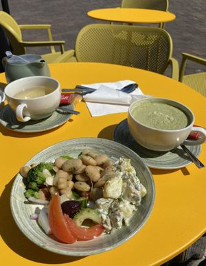 Small salad bowl & matcha green tea 💛💚  at Sprout in Exeter