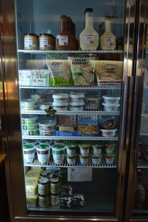 YamChops dressing/sauces, vegan cheese, yogurts, and butters. at Yam Chops in Toronto