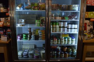 Vegan meats, sausages, cheese sauces, creamy dressings, mayo, dips, and soy pudding. at Yam Chops in Toronto