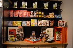 Vegan GF cake mixes, healthy dark chocolate "Nutella," Dandies marshmallows, snack bars, hot chocolate mixes. at Yam Chops in Toronto