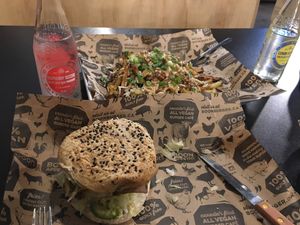 Poutine and Greek burger  at Boon Burger Cafe in Barrie