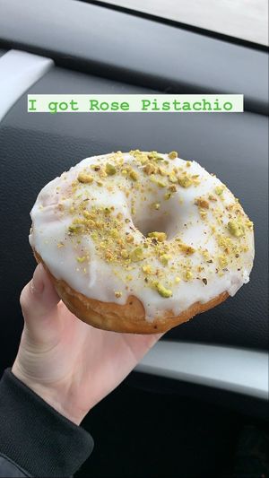 Rose pistachio donut  at bloomer's in Toronto