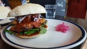 BBQ Tempeh Wings Sandwich at bloomer's in Toronto