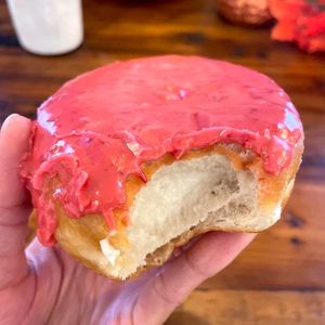 raspberry cheesecake donut at bloomer's in Toronto