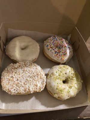 London fog, vanilla sprinkle, rose pistachio, and coconut cream.  at bloomer's in Toronto