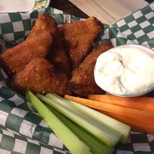 Tempeh wings with sweet garlic sauce  at bloomer's in Toronto