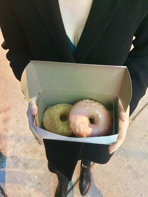 Cinnamon and strawberry donuts  at bloomer's in Toronto
