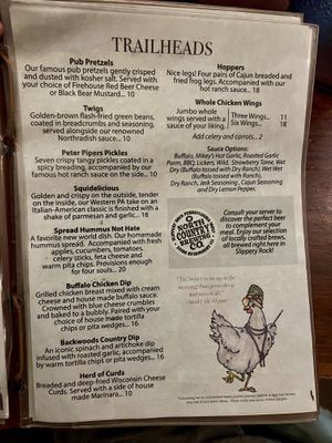 Menu part 1  at North Country Brew Pub in Slippery Rock