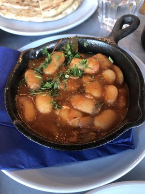 Gigandes - butter beans with spinach in tomato sauce (vegan) at The Real Greek - Bankside in South East London