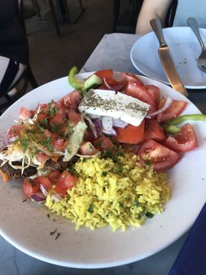 Weekend set menu £15.99 - falafel, rice, salad and a glass of Prosecco (not all vegan)  at The Real Greek - Bankside in South East London